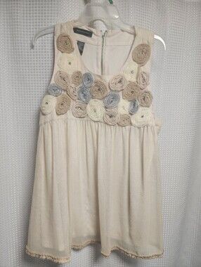 Ashley Stewart Cream Floral Rosette Tank SZ 18